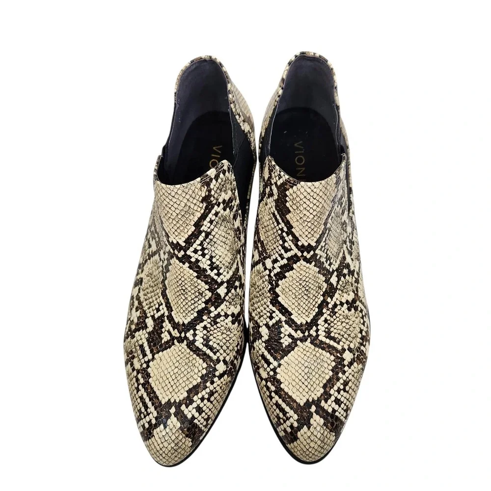 VIONIC Belmont Boots Womens 10 W Beige Snake Print Chelsea Ankle Booties